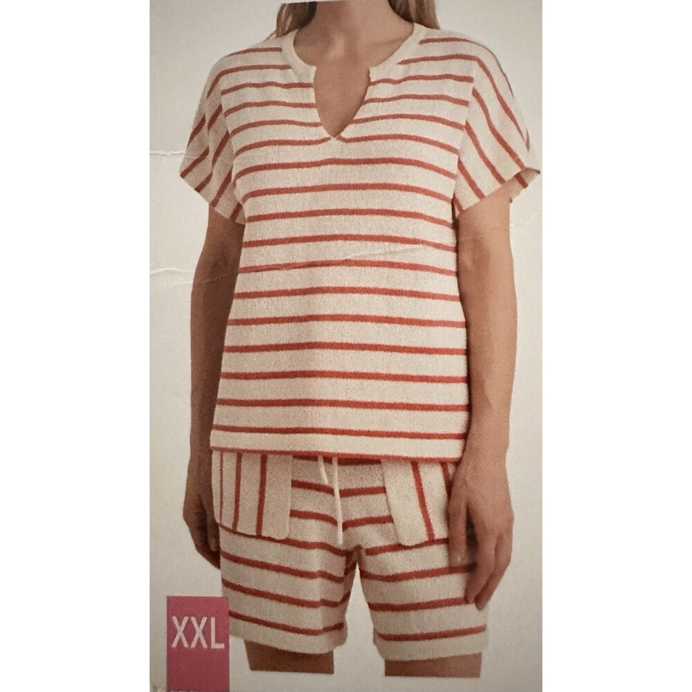Berkley & Jensen XXL Hamptons Coast Nautical Knit Lounge Set Resort Short Coral